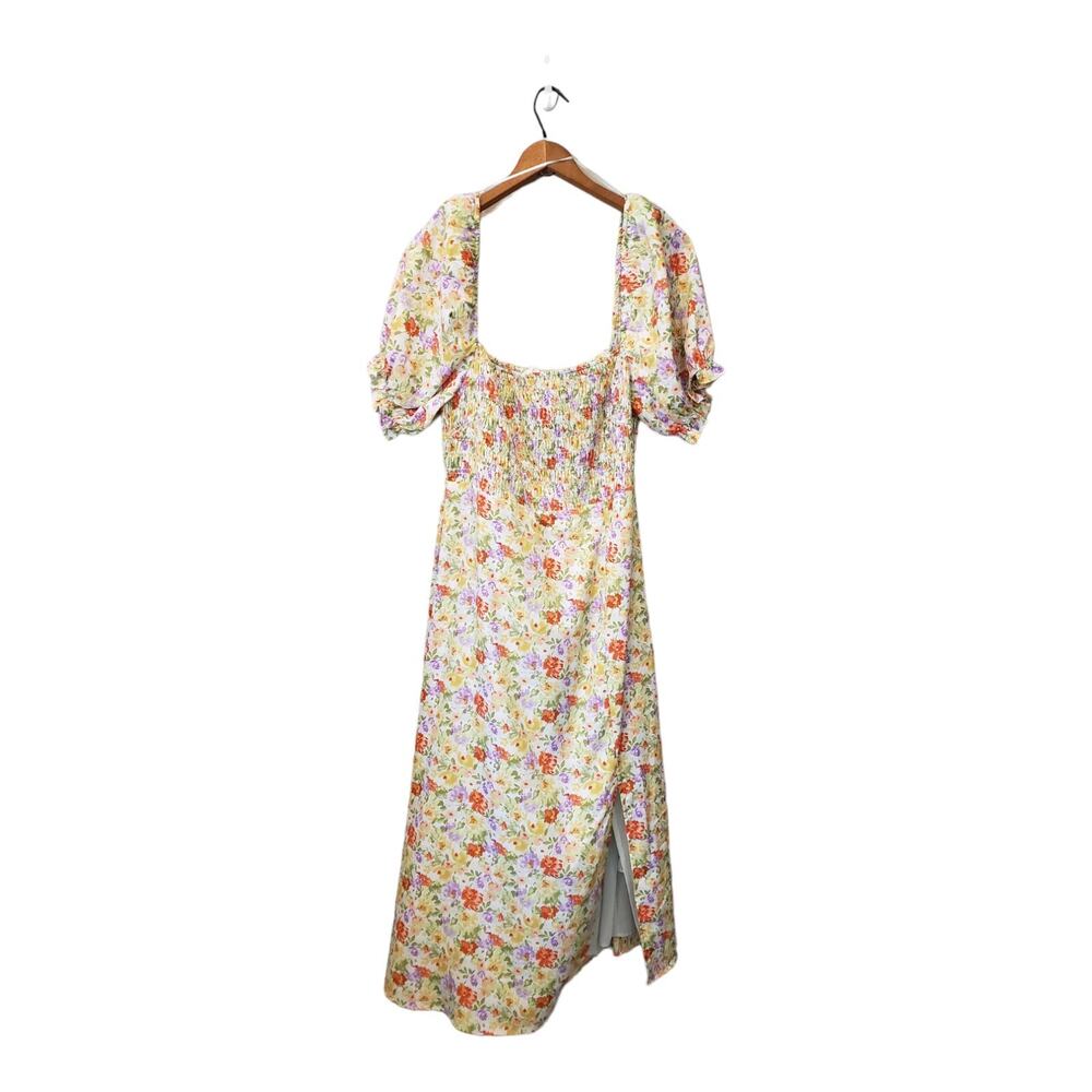 Astr Floral Puff-Sleeve Mini Dress in Yellow & Pink